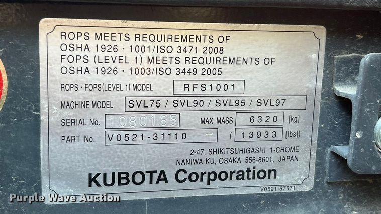 image for item ET6503 2022 Kubota SVL97-2 tracked skid steer loader