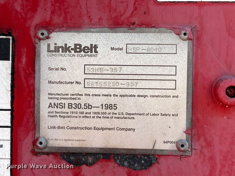 image for item ET6589 1988 Link Belt HSP-8040 crane