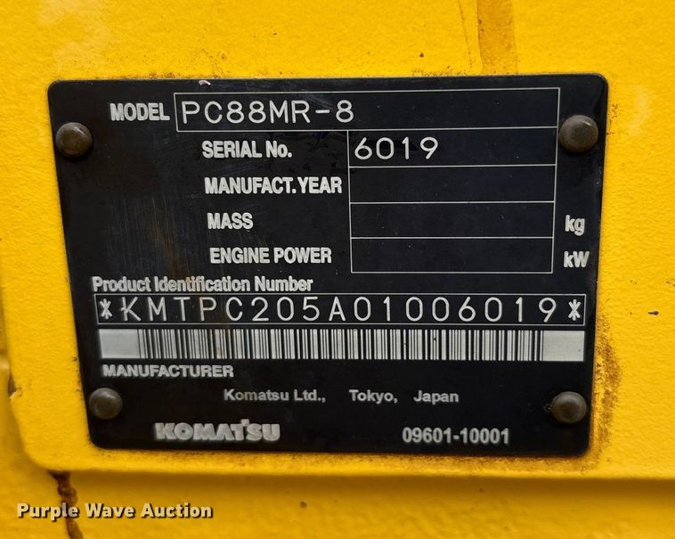 image for item ET7322 2012 Komatsu PC88MR-8 mini excavator