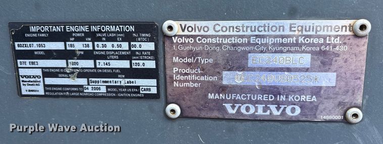 image for item ET7324 2006 Volvo EC240BLC excavator