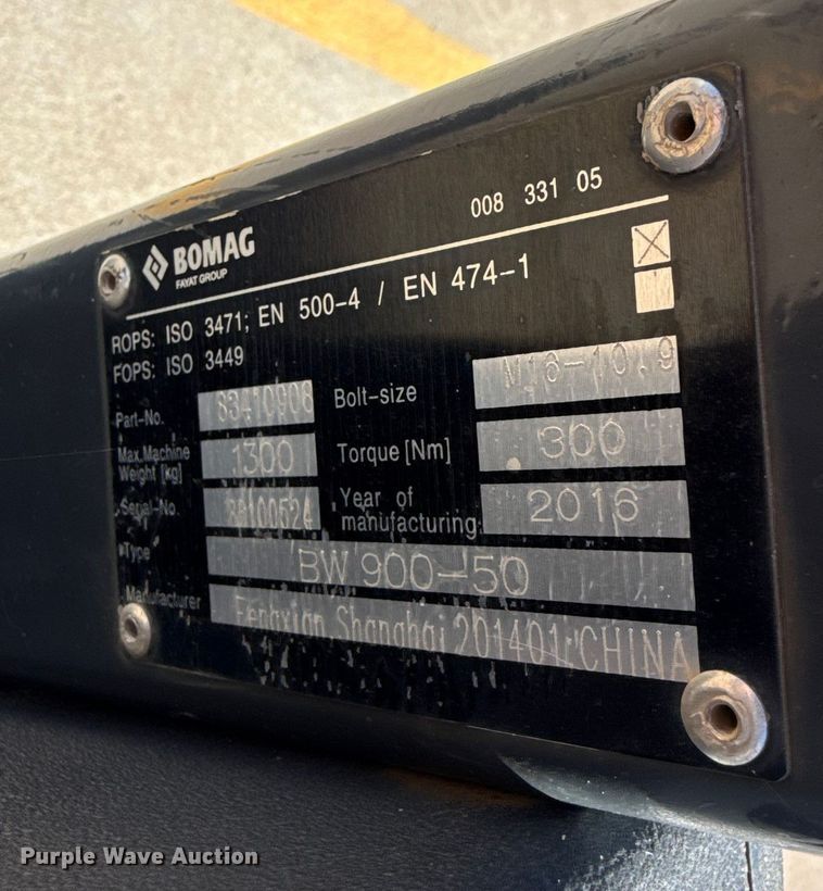 image for item EU5287 2016 Bomag BW 900-50 double drum vibratory roller