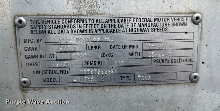 image for item EU6276 1966 Beall  40 INSL T tank trailer