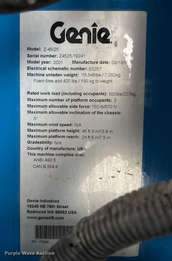 image for item EV3221 2001 Genie Z-45/25 boom lift