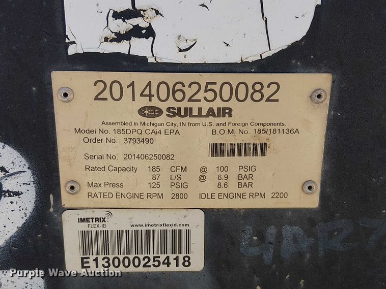 image for item FB4502 Sullair 185DPQ CAi4 EPA air compressor
