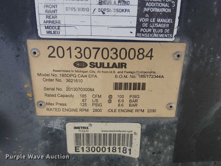 image for item FB4503 Sullair 185DPQ CAi4 EPA air compressor