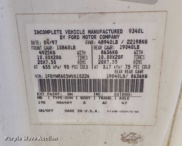 image for item FB4508 1998 Ford LT8500 concrete agitator truck 