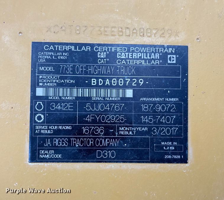 image for item FI1505 2005 Caterpillar 773E haul truck