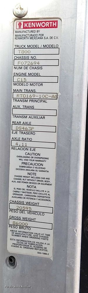 image for item FK0507 2005 Kenworth T800 dump truck