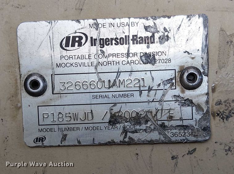 image for item FK0551 Ingersoll Rand P185WJD air compressor