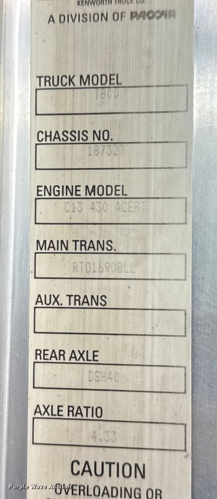 image for item NA9812 2007 Kenworth T800 dump truck