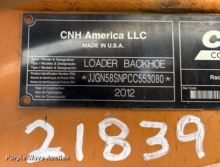 image for item YA1011 2012 Case 580 Super N backhoe