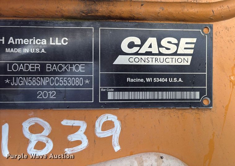 image for item YA1011 2012 Case 580 Super N backhoe