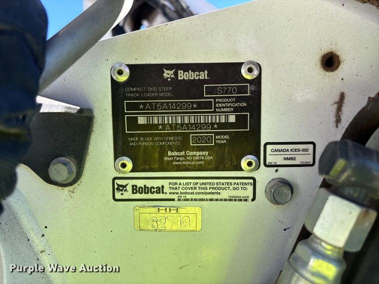 image for item YA1283 2020 Bobcat S770 skid steer loader