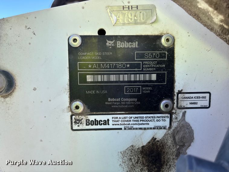 image for item YA1285 2017 Bobcat S570 skid steer loader