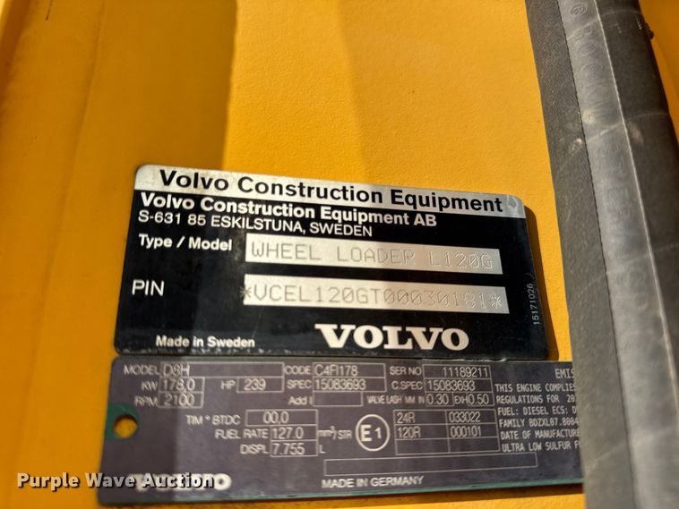 image for item YA1421 2012 Volvo L120G wheel loader