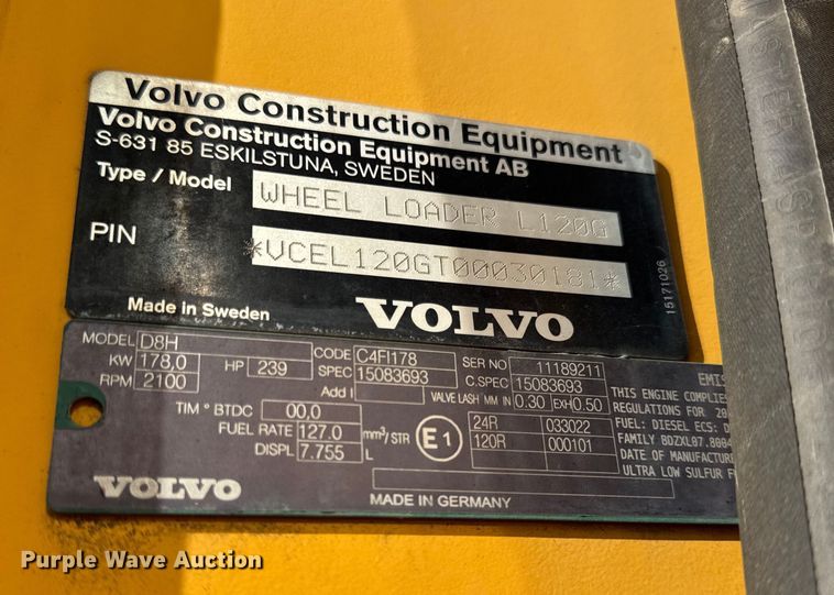 image for item YA1421 2012 Volvo L120G wheel loader