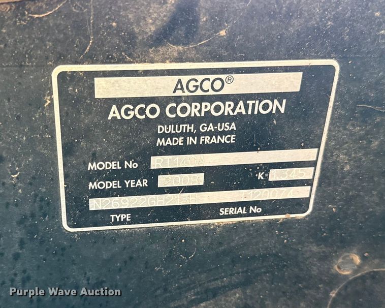 image for item DY8329 2008 AGCO RT140A MFWD tractor