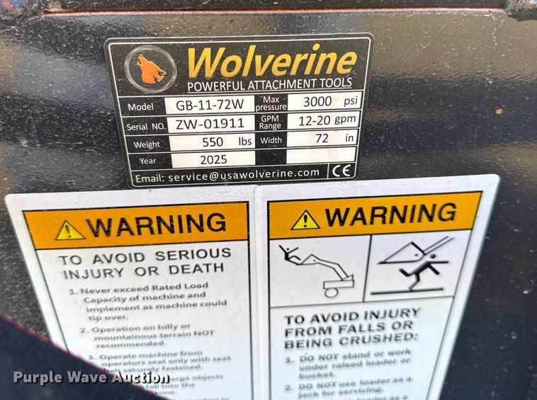 image for item DY8401 2025 Wolverine GB-11-72W skid steer grapple bucket