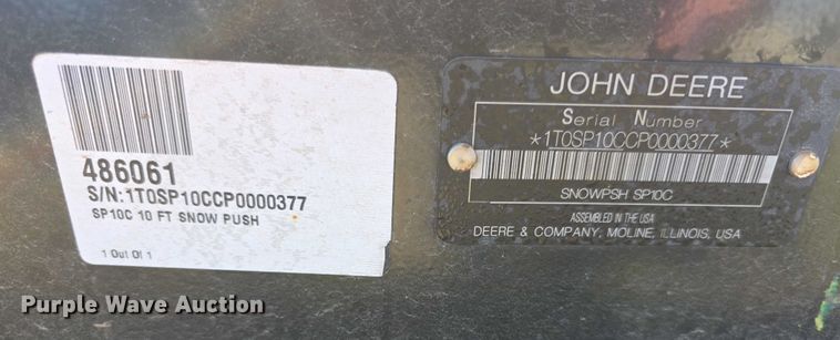image for item DZ3567 John Deere SP10C skid steer snow pusher