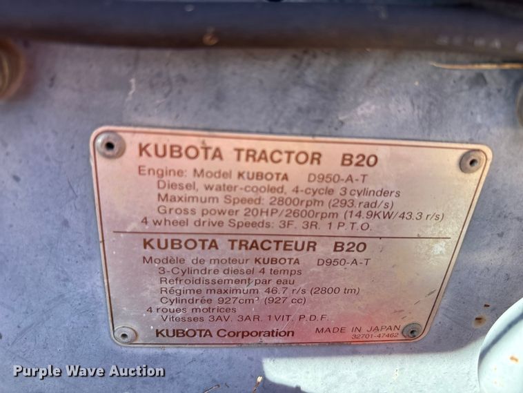image for item EA7730 Kubota B20 MFWD tractor