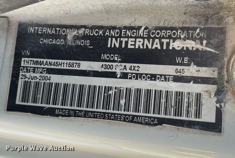 image for item ED2362 2005 International 4300 feed delivery truck