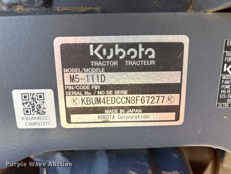 image for item EF6148 2022 Kubota M5-111D MFWD tractor