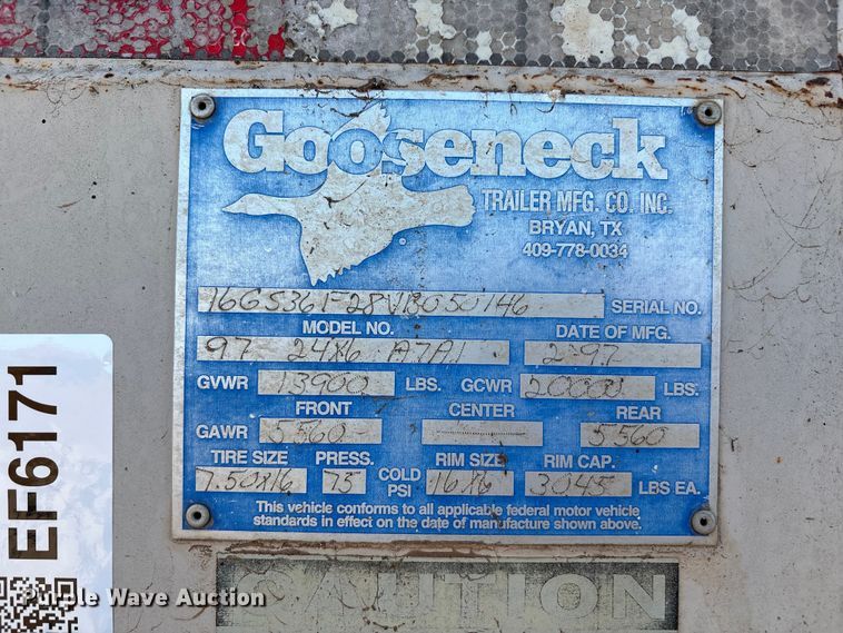 image for item EF6171 1997 Gooseneck A7A1 livestock trailer