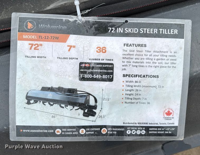 image for item EP2560 2025 Wolverine TL-12-72W skid steer tiller