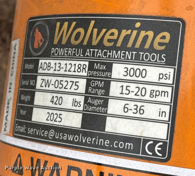 image for item EP2561 2025 Wolverine ADB-13-1218R skid steer auger