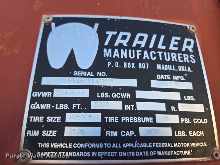 image for item ET5233 1996 W-W Trailer Manufacturers livestock trailer