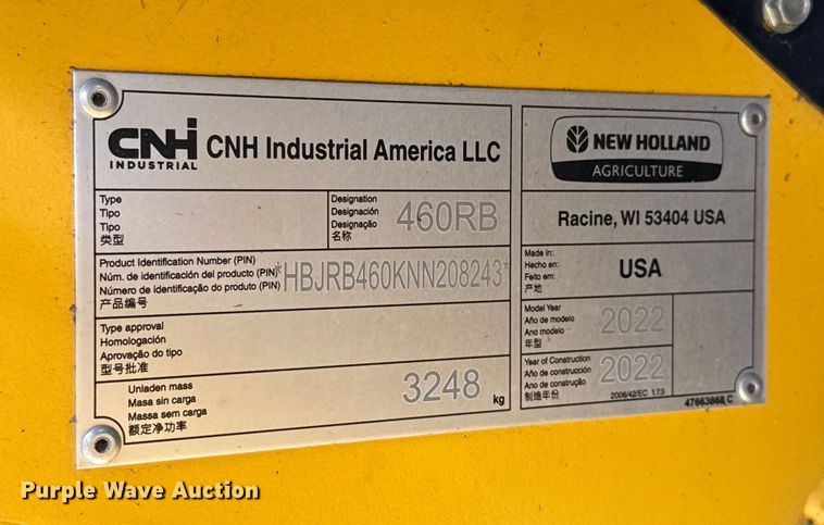 image for item EU5233 2022 New Holland 460RB round baler