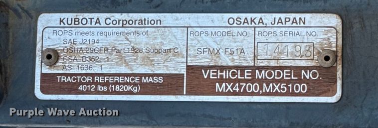 image for item EU5235 Kubota MX5100F tractor