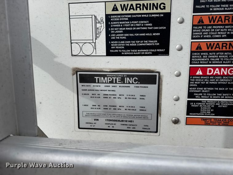image for item EU6326 2018 Timpte, Inc Timpte grain trailer