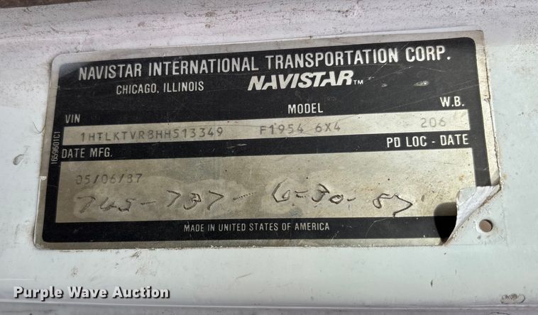 image for item EV3242 1987 International F-1954 tank truck