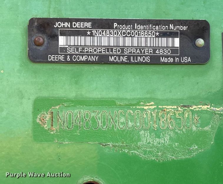 image for item EV3244 2012 John Deere 4830 sprayer