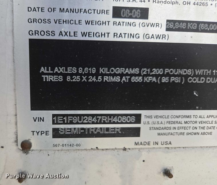 image for item EV4382 2007 East Genesis end dump trailer