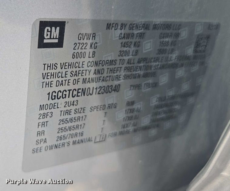 image for item EV5490 2018 Chevrolet Colorado LT Crew Cab pickup truck