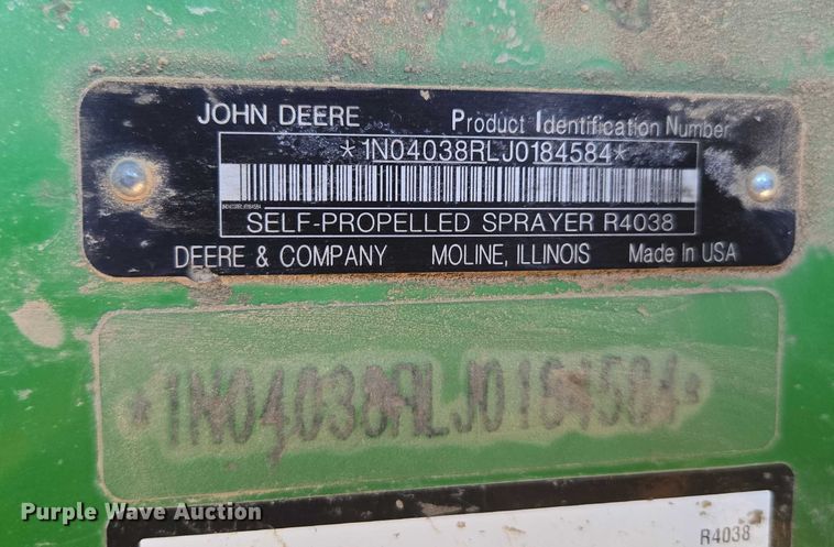 image for item EV5494 2018 John Deere R4038 sprayer