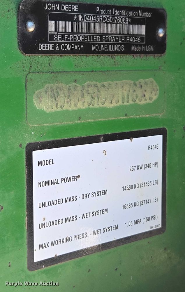 image for item EV5495 2016 John Deere R4045 sprayer