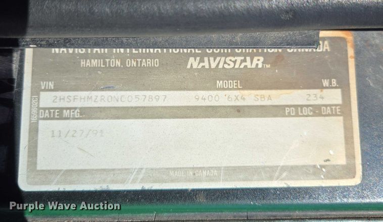 image for item EV5497 1992 International 9400 tank truck