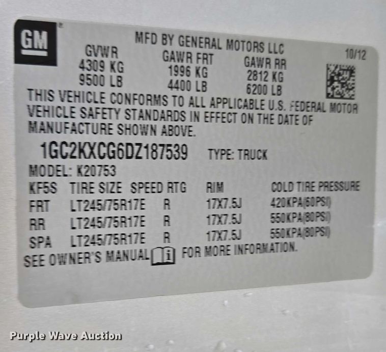 image for item EV5500 2013 Chevrolet Silverado 2500HD LT Ext. Cab pickup truck