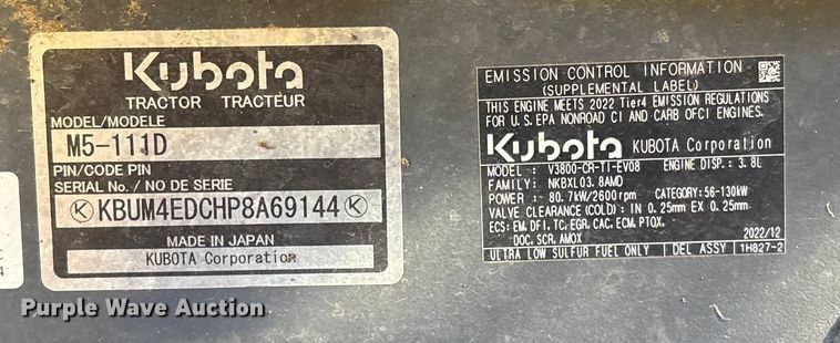 image for item FI0016 2023 Kubota M5-111HDC MFWD tractor