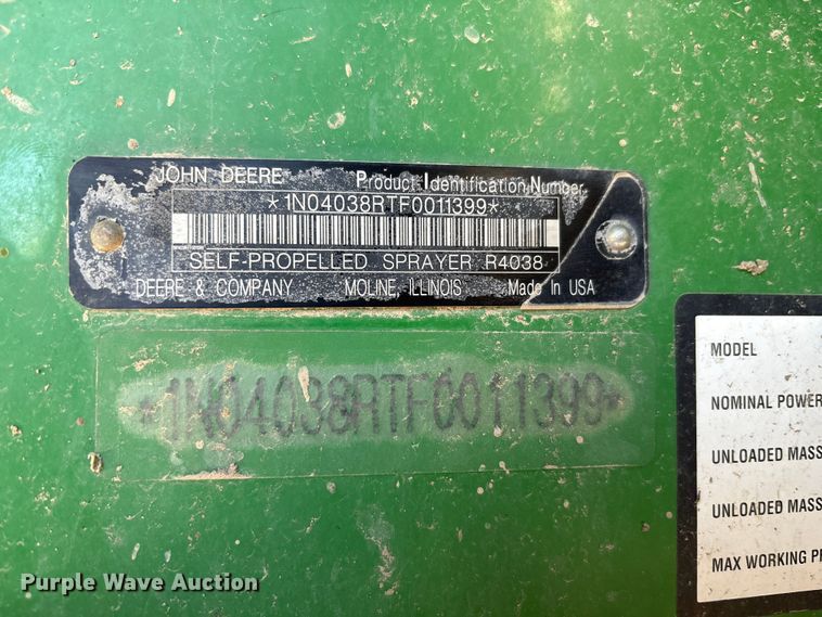 image for item FK1008 2016 John Deere R4038 sprayer