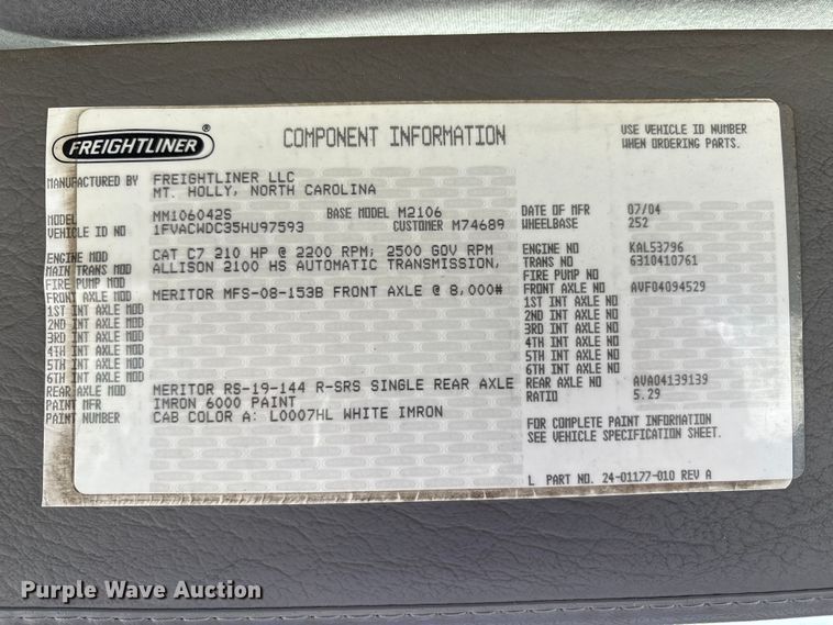 image for item FK1017 2005 Freightliner M2 106 truck cab and chassis