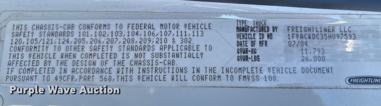 image for item FK1017 2005 Freightliner M2 106 truck cab and chassis