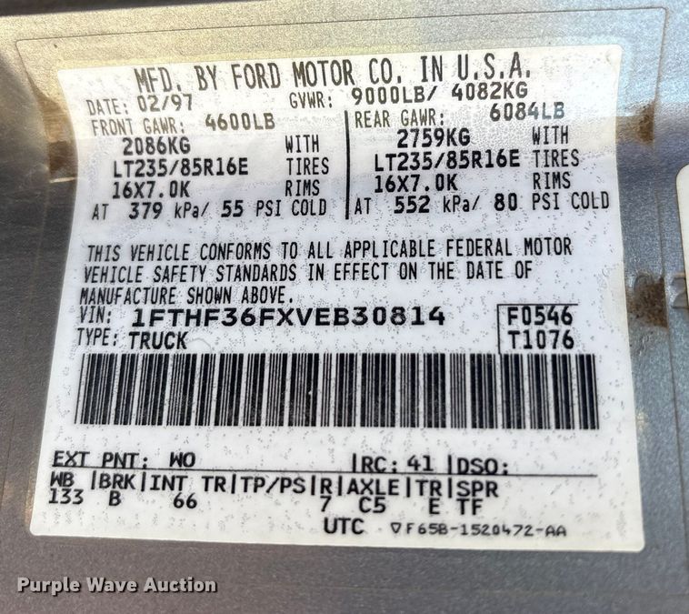 image for item FK1019 1997 Ford F350 XL pickup truck