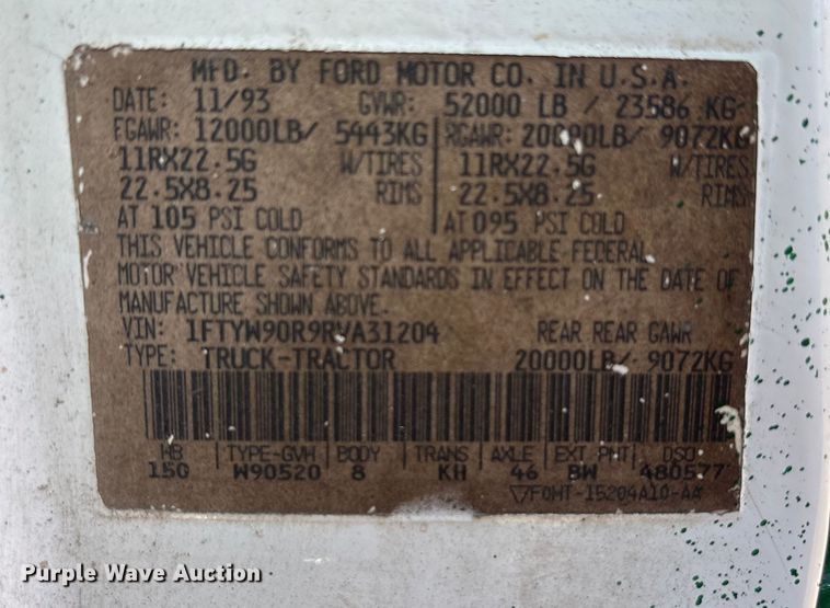 image for item FK1020 1994 Ford L9000 dump flatbed truck