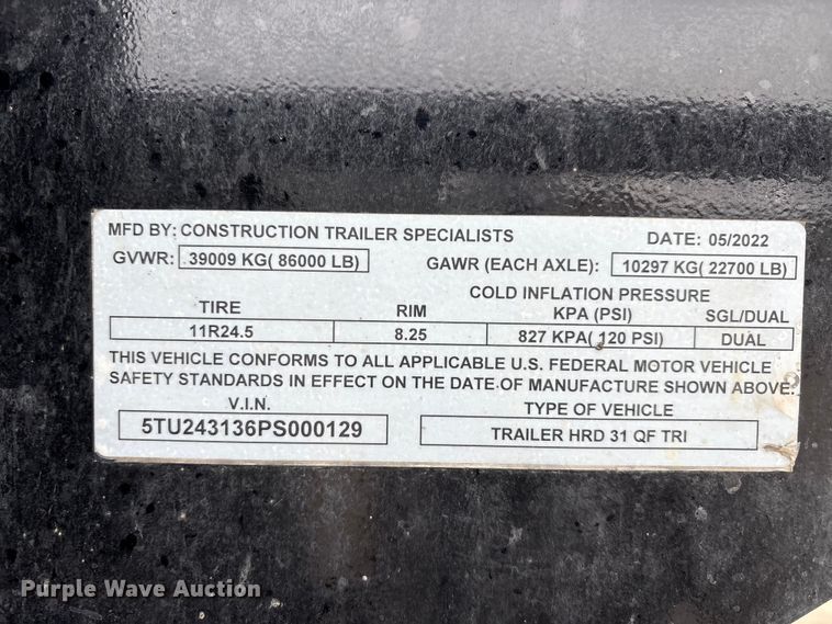 image for item DJ7914 2023 Construction Trailer Specialist HRD 31 QF TRI end dump trailer