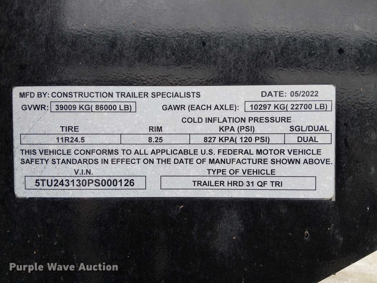 image for item DJ7916 2023 ConstructionTrailer Specialist HRD31QFTRI end dump trailer