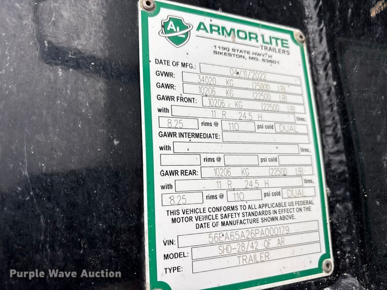 image for item DJ7921 2023 Armor Lite SHD-28/42 QF AR end dump trailer